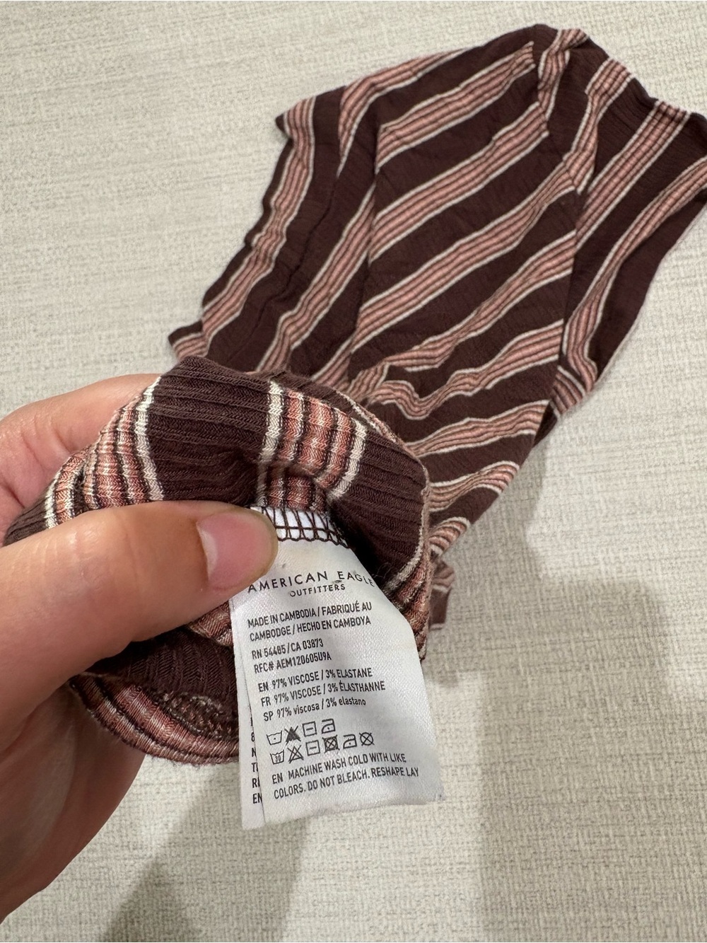 American Eagle Outfitters Brown & Pink Striped Ribbed Crop Top - Picture 4 of 4